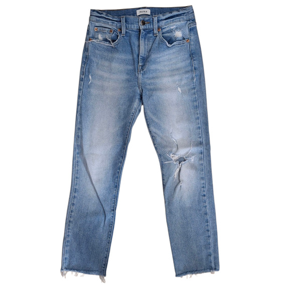 Pistola Distressed Light Blue Wash Straight Leg Cropped Women's Jean Pants Sz 26 - Picture 2 of 6